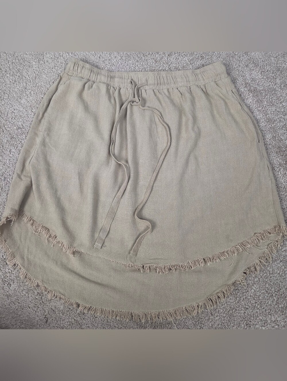 Umgee Taupe Elastic Waist Fringe Hem Skirt